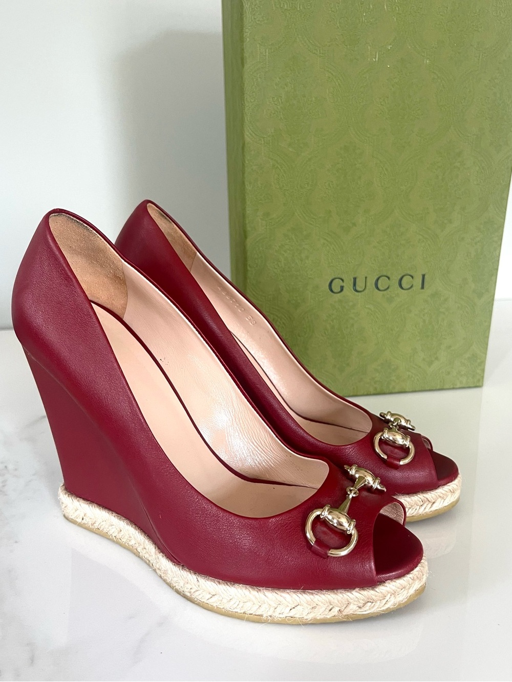 AUTHENTIC GUCCI LEATHER HORSEBIT WEDGES